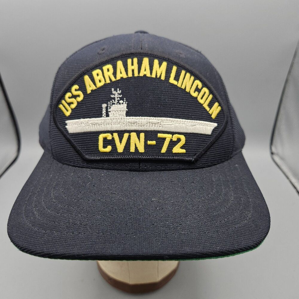 Vintage USS Abraham Lincoln CVN-72 Hat Cap F&F USA Blue Snap Back Eagle Crest